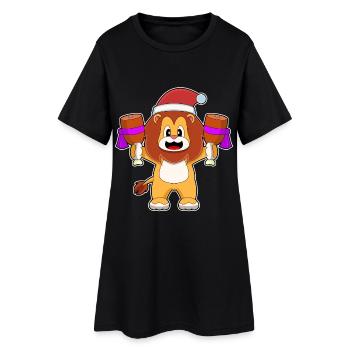 Löwe Weihnachten Fleisch - Frauen T-Shirt-Kleid - Schwarz - Vorne