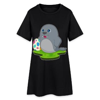 Seehund Ostern Osterei - Frauen T-Shirt-Kleid - Schwarz - Vorne