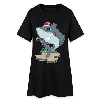 Requin Canne de Noël - Robe T-shirt Femme - noir - Devant