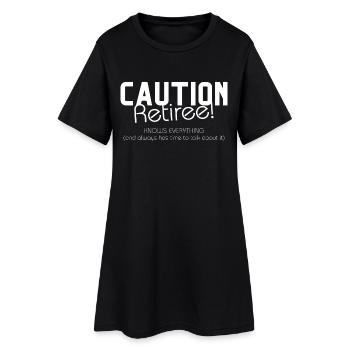 Achtung Rentner – weiß alles und hat viel Zeit. - Frauen T-Shirt-Kleid - Schwarz - Vorne