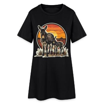 Âne Papa Fils Père Famille Fête des Pères Vintage - Robe T-shirt Femme - noir - Devant