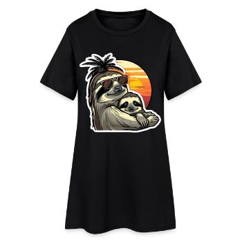 Sloth Dad Son Sloths Fathers Lazy Sleeping - Women’s T-Shirt Dress - black - Front