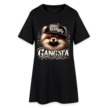 Petit cadeau de chien Spitz Gangsta Gangster - Robe T-shirt Femme - noir - Devant