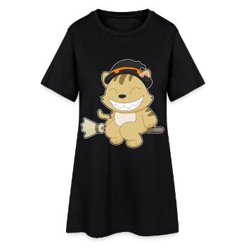 Chat Sorcière Balai - Robe T-shirt Femme - noir - Devant