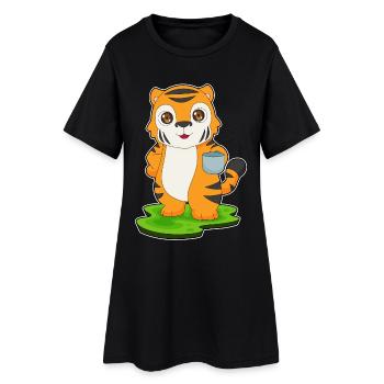 Tiger Tasse - Frauen T-Shirt-Kleid - Schwarz - Vorne