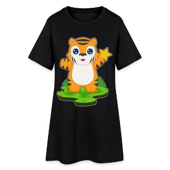Tiger Stern - Frauen T-Shirt-Kleid - Schwarz - Vorne