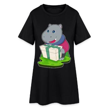 Hippopotamus Christmas Package - Women’s T-Shirt Dress - black - Front