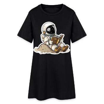 Astronaut bequem auf einem Planeten und liest - Frauen T-Shirt-Kleid - Schwarz - Vorne