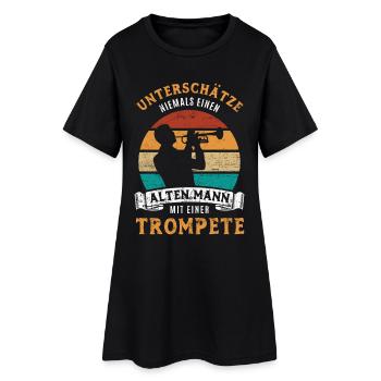 Unterschätze nie einen alten Mann mit Trompete - Frauen T-Shirt-Kleid - Schwarz - Vorne