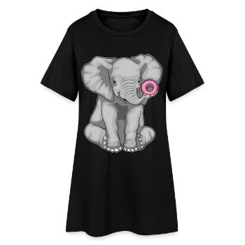 Elefant Donut - Frauen T-Shirt-Kleid - Schwarz - Vorne