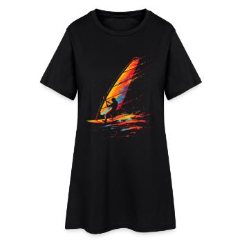 Windsurfen 90er Look - Frauen T-Shirt-Kleid - Schwarz - Vorne