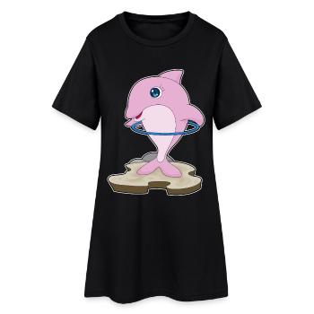 Delfin Fitnessreifen Workout Gymnastik - Frauen T-Shirt-Kleid - Schwarz - Vorne
