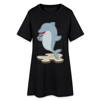 Delfin Sänger Mikrofon Singen - Frauen T-Shirt-Kleid - Schwarz - Vorne
