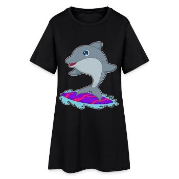 Été de surf sur planche de surf Dolphin - Robe T-shirt Femme - noir - Devant
