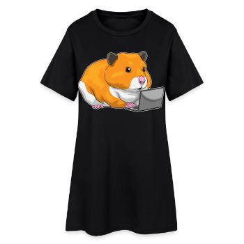 Ordinateur portable Hamster - Robe T-shirt Femme - noir - Devant