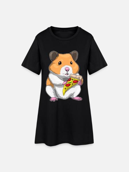 Hamster Pizza - Frauen T-Shirt-Kleid - Schwarz