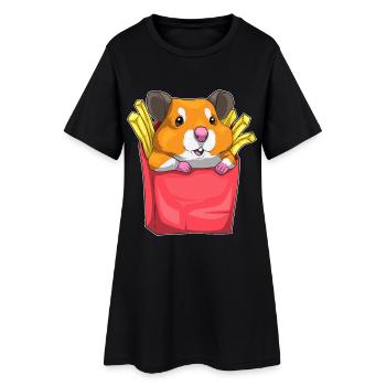 Hamster Pommes frites - Frauen T-Shirt-Kleid - Schwarz - Vorne