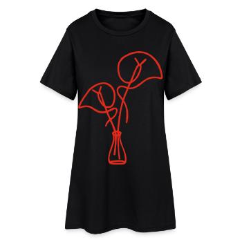 Rote Blumenskizze - Frauen T-Shirt-Kleid - Schwarz - Vorne