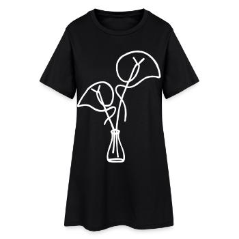 Weiße Blumenskizze - Frauen T-Shirt-Kleid - Schwarz - Vorne