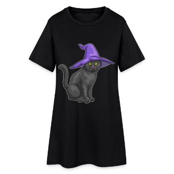 Katze Halloween Hexe - Frauen T-Shirt-Kleid - Schwarz - Vorne