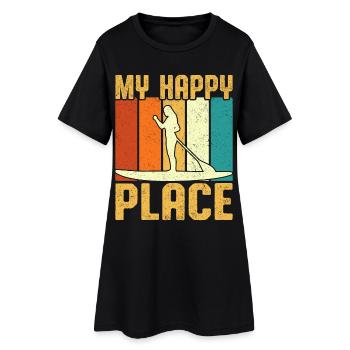 My Happy Place Girl Paddle Board Retro Vintage - Women’s T-Shirt Dress - black - Front