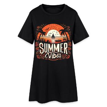 Ambiance estivale tropicale : l’aventure au coucher du soleil vous attend - Robe T-shirt Femme - noir - Devant