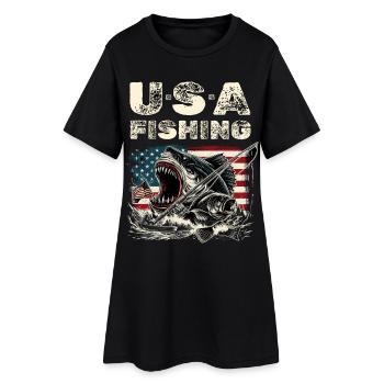 USA Fishing Vintage Monster Hai - Frauen T-Shirt-Kleid - Schwarz - Vorne