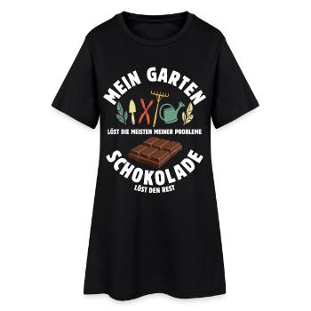 Mein Garten löst meine Probleme - Schoko Spruch - Frauen T-Shirt-Kleid - Schwarz - Vorne