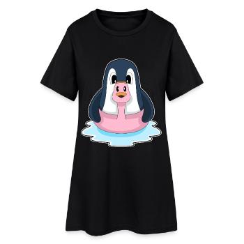 Flamant rose pingouin - Robe T-shirt Femme - noir - Devant