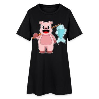 Pêche au poisson pêcheur cochon - Robe T-shirt Femme - noir - Devant