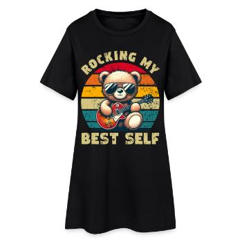 Teddy bear with sunglasses and electric guitar distressed - Women’s T-Shirt Dress - black - Front