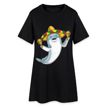Delfin Musiker Rassel Musik - Frauen T-Shirt-Kleid - Schwarz - Vorne