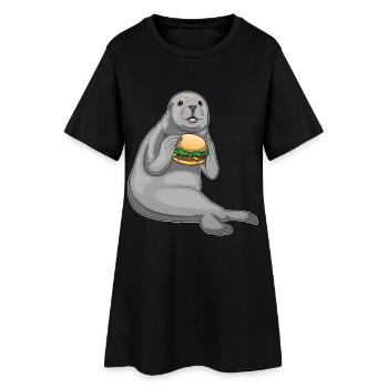 Seehund Cheeseburger - Frauen T-Shirt-Kleid - Schwarz - Vorne