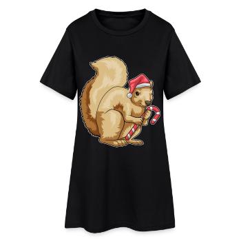 Squirrel Christmas candy cane - Women’s T-Shirt Dress - black - Front