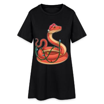 Serpent Noël Fées Guirlandes Lumineuses - Robe T-shirt Femme - noir - Devant