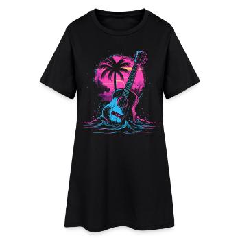 Look ukulélé des années 80 - Robe T-shirt Femme - noir - Devant