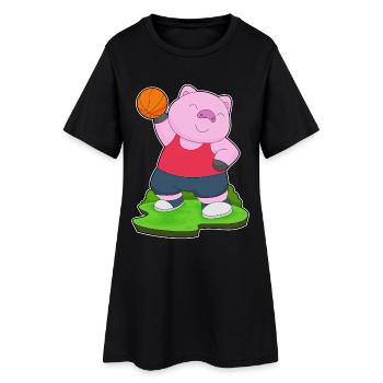 Pig Basketball Player Basketball - Women’s T-Shirt Dress - black - Front