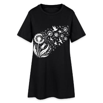 Dandelion Birds in Flight Nature Art Dandelion - Women’s T-Shirt Dress - black - Front