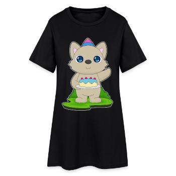 Gâteau d’anniversaire pour chat - Robe T-shirt Femme - noir - Devant