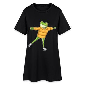 Frosch Eislaufen Schlittschuhe - Frauen T-Shirt-Kleid - Schwarz - Vorne