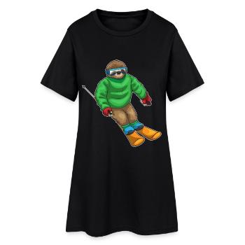 Faultier Skifahrer Ski - Frauen T-Shirt-Kleid - Schwarz - Vorne