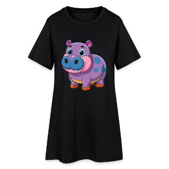 Hippopotame Mignon Mascotte Personnage De Dessin Animé Kawaii - Robe T-shirt Femme - noir - Devant