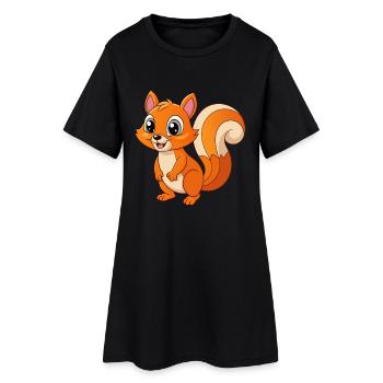 Squirrel Cute Mascot Cartoon Character Kawaii - Women’s T-Shirt Dress - black - Front