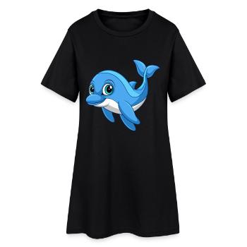 Dauphin Mignon Mascotte Personnage De Dessin Animé Kawaii - Robe T-shirt Femme - noir - Devant