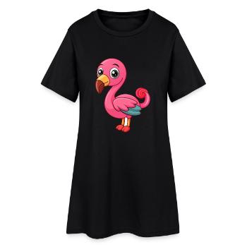 Flamant rose mignon mascotte personnage de dessin animé kawaii - Robe T-shirt Femme - noir - Devant