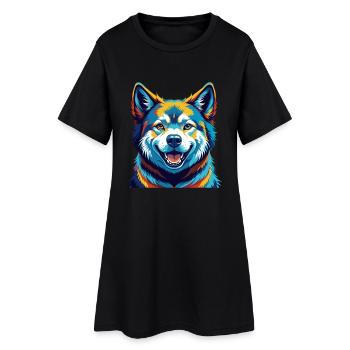Akita Dog Breed Colorful Watercolor Cartoon Kawaii - Women’s T-Shirt Dress - black - Front
