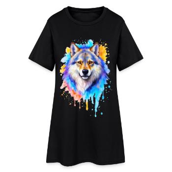 Peinture aquarelle de loup - Robe T-shirt Femme - noir - Devant
