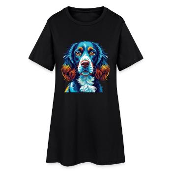 Münsterländer Hunderasse Bunte Karikatur Kawaii - Frauen T-Shirt-Kleid - Schwarz - Vorne