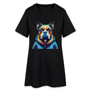 Neuseeland Kopf Hund Rasse Karikatur Kawaii - Frauen T-Shirt-Kleid - Schwarz - Vorne