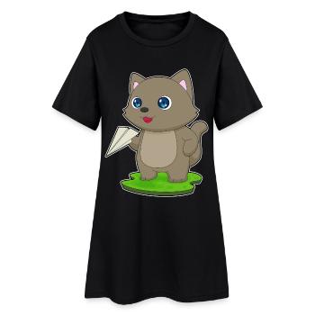 Avion en papier pour chat - Robe T-shirt Femme - noir - Devant